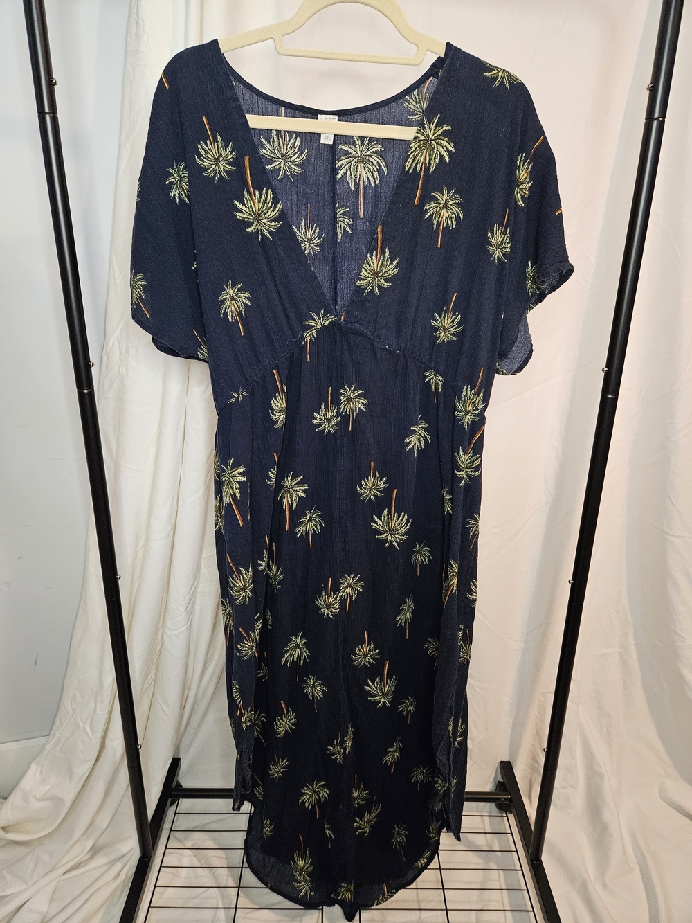 LOFT Navy Palm-Print V-Neck Coverup